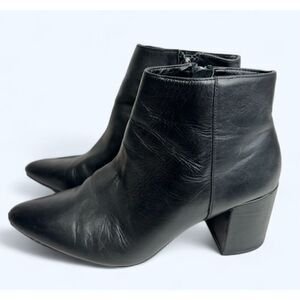 Blondo‎ Ankle Boots Size 9 Black Leather Pointed Toe Block Heel Booties